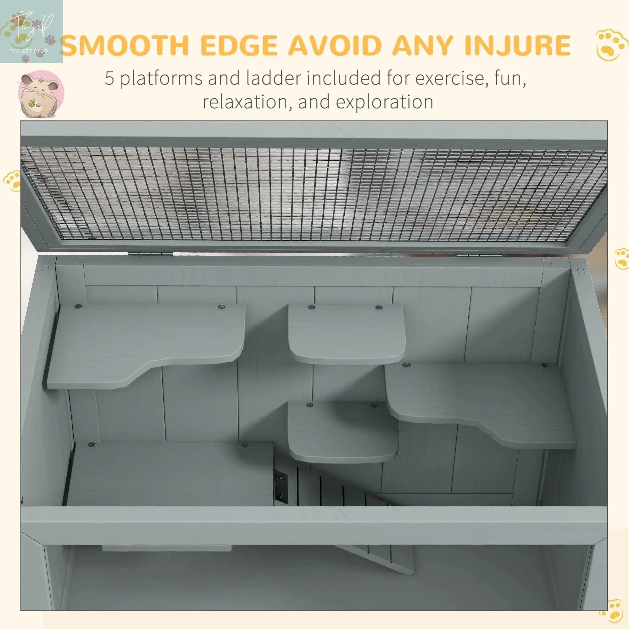 Pawhut 3-Tier Wooden Hamster Cage W/ Openable Top, Front Door, Shelf, Gray PawHut