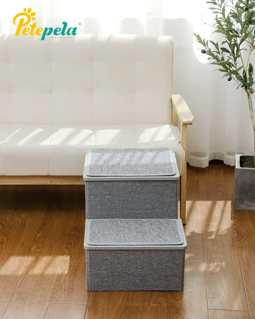 Elevate Your Pet's Comfort: PETEPELA 2-Step Portable Dog Steps with Storage - Stylish Grey Ladder for Easy Couch Access PETEPELA