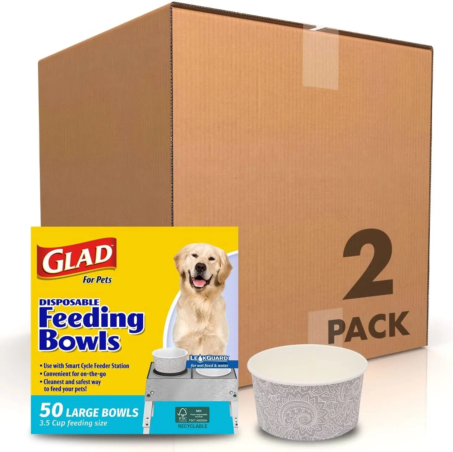 Glad for Pets Disposable Feeding Bowls for Small Dogs - Stylish Gray Pattern, 1.75 Cup Capacity, Perfect for Food and Water (Single Pack) Fetch for Pets