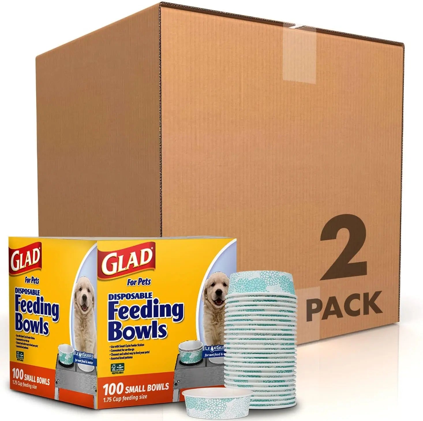 Glad for Pets Disposable Feeding Bowls for Small Dogs - Stylish Gray Pattern, 1.75 Cup Capacity, Perfect for Food and Water (Single Pack) Fetch for Pets