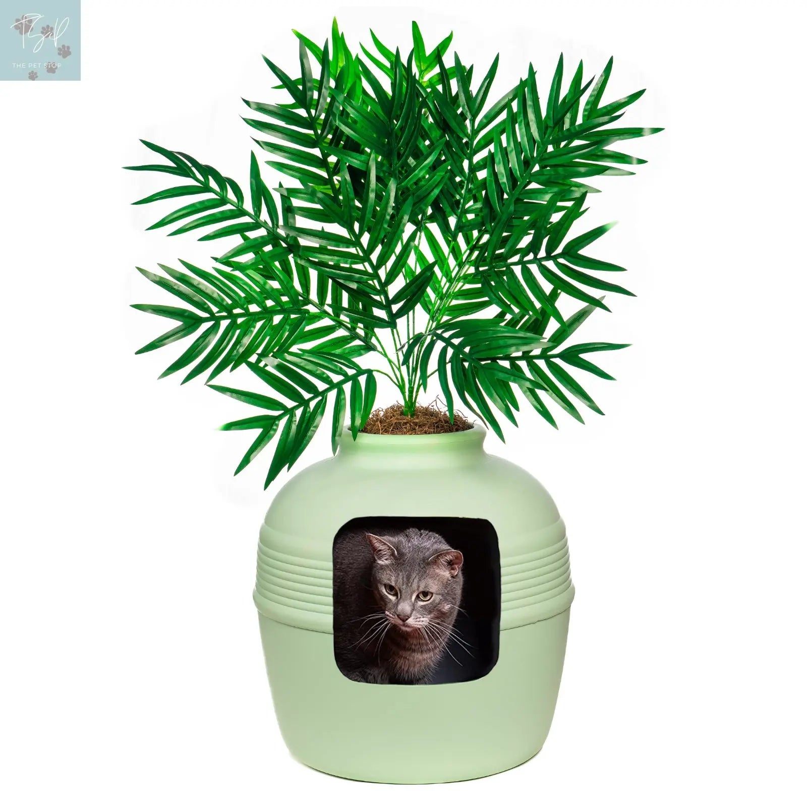 Discreet Litter Box Planter with Hooded Design and Artificial Plant for Pets Does not apply