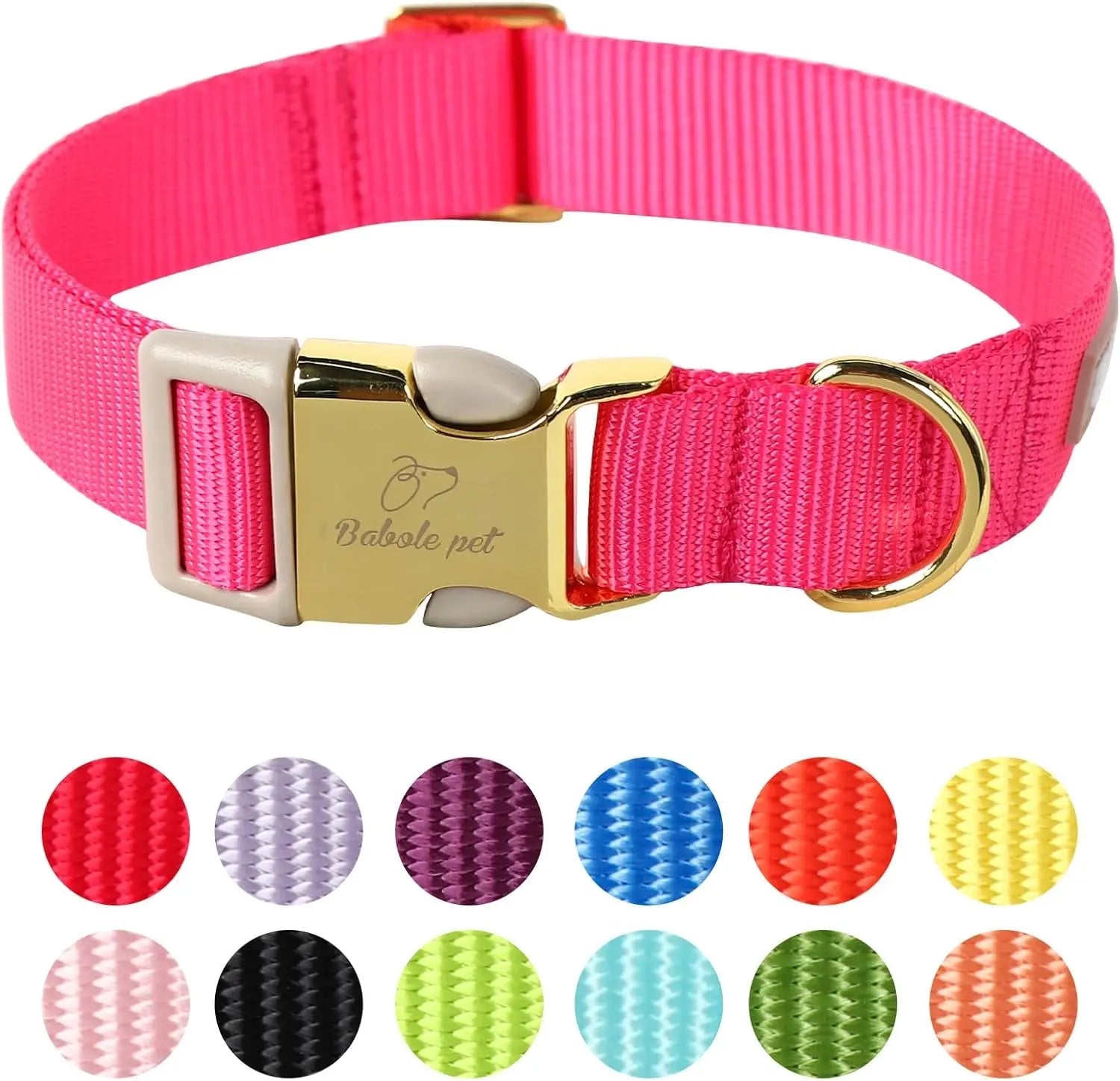 Adjustable Lavender Nylon Dog Collar with Safety Metal Buckle for Small to Large Dogs Babole Pet