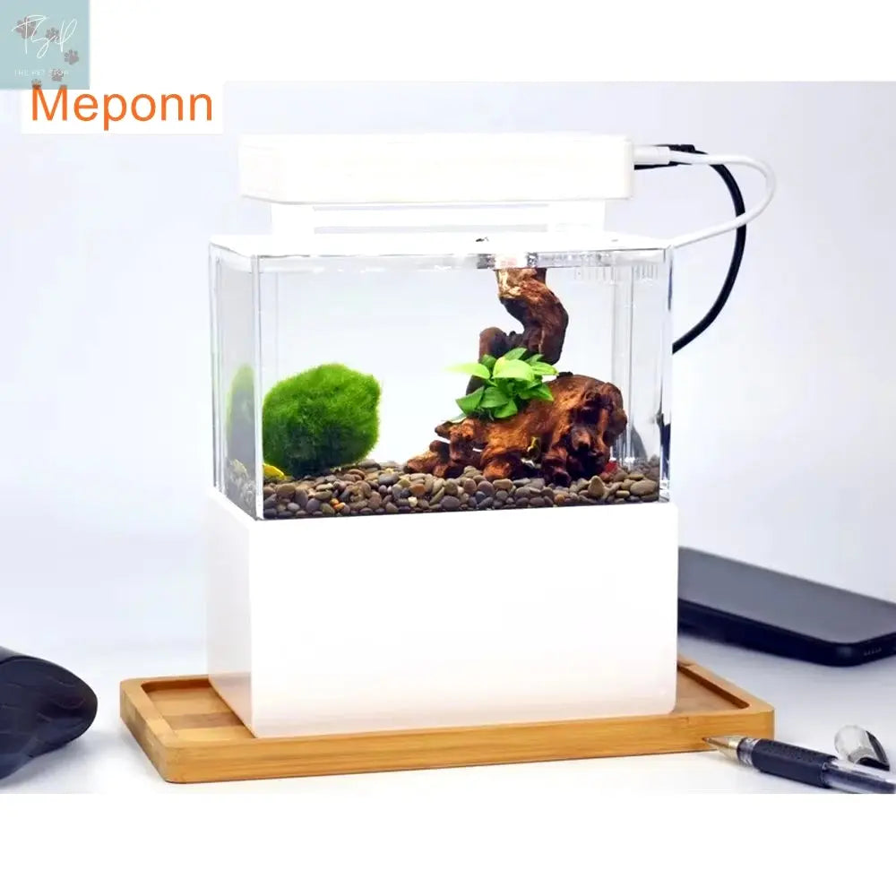 1.5L Mini Betta Fish Tank - Desktop Aquarium with Water Filter, USB Air Pump, and LED Lighting for Aquaponic Fish Care NONE