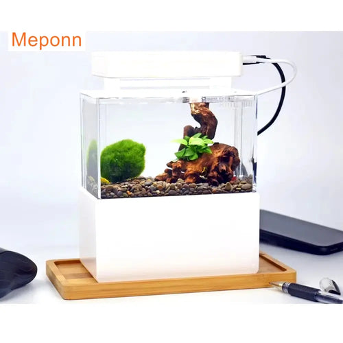1.5L Mini Betta Fish Tank Aquarium with Water Filter, USB Air Pump, and LED Lighting for Desktop Decor NONE