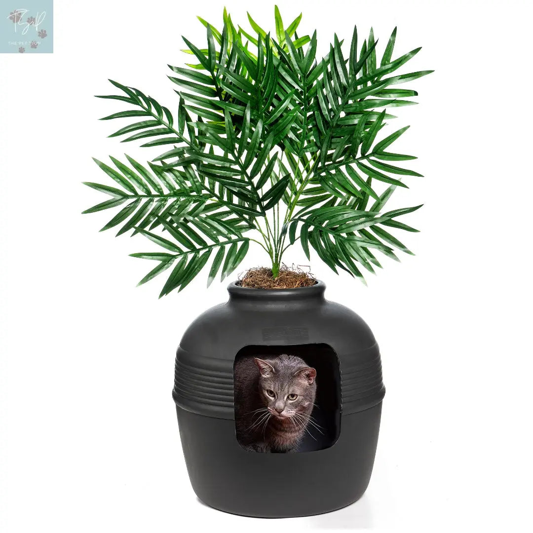 Discreet Litter Box Planter with Hooded Design and Artificial Plant for Pets Does not apply