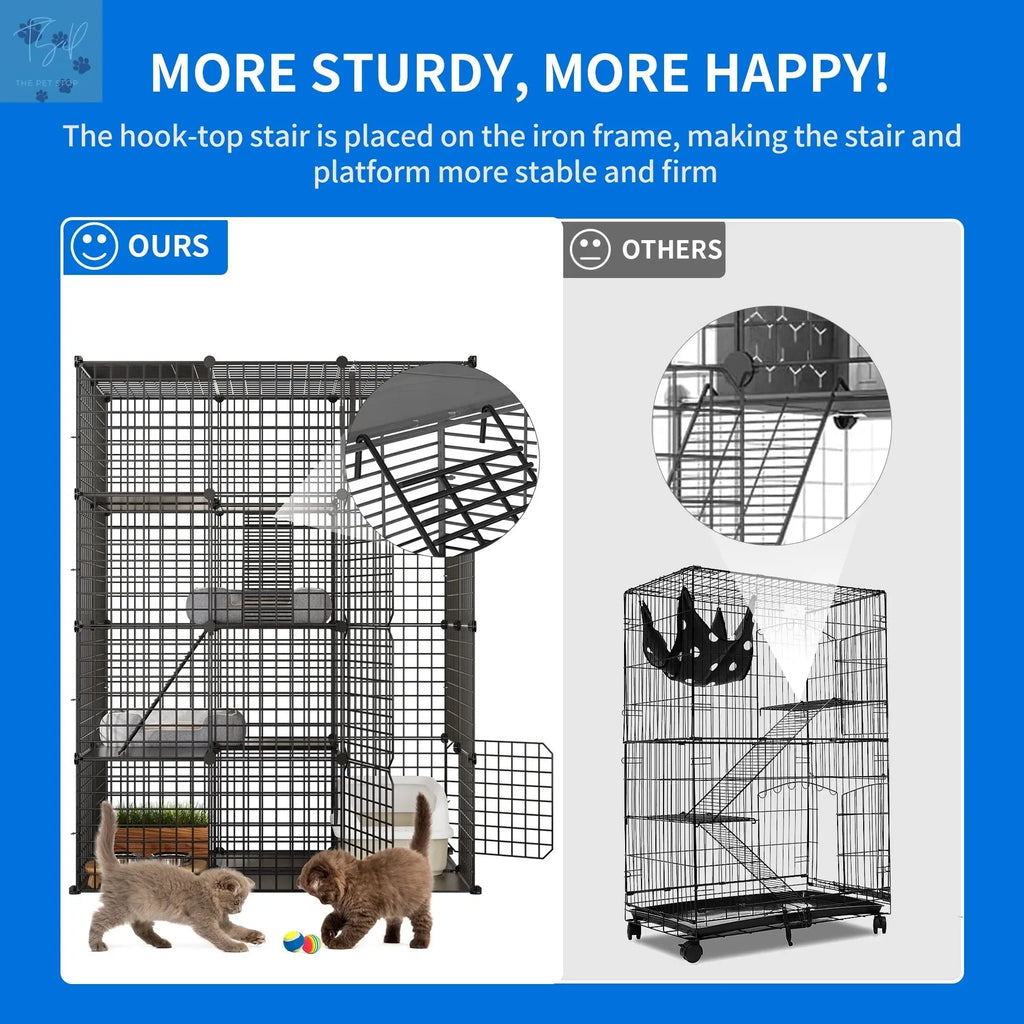Dextrus 4-Tier Large Cat Cage with Hammock - Metal Wire Kennel and DIY Playpen for 1-3 Cats Dextrus