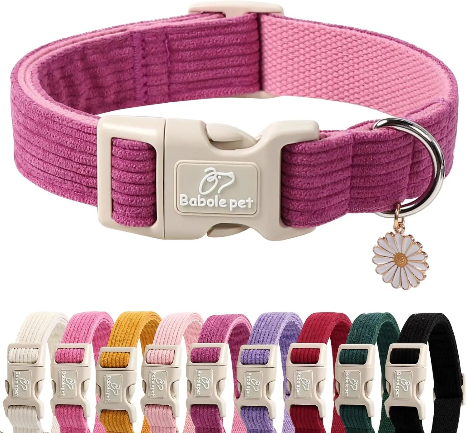 Adjustable Lavender Nylon Dog Collar with Safety Metal Buckle for Small to Large Dogs Babole Pet
