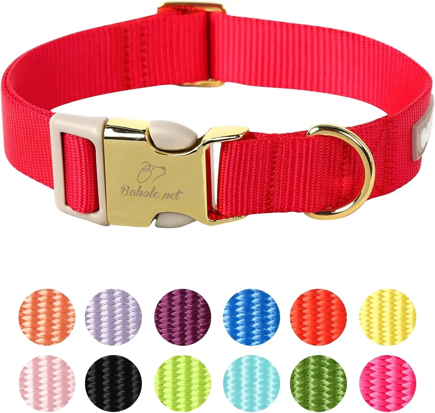 Adjustable Lavender Nylon Dog Collar with Safety Metal Buckle for Small to Large Dogs Babole Pet