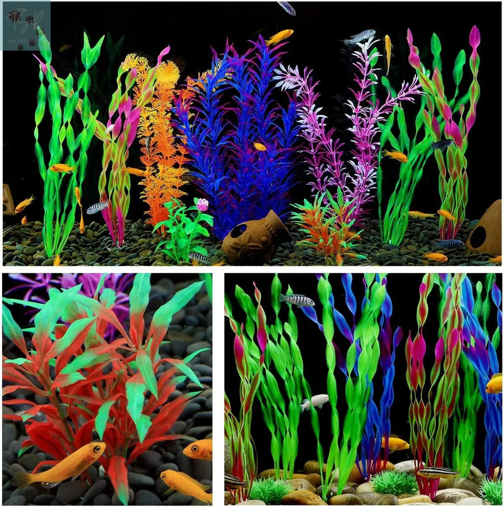 Cousduobe 9-Pack Large Artificial Aquarium Plants - 12-Inch Realistic Aquatic Landscape Enhancements CousDUoBe
