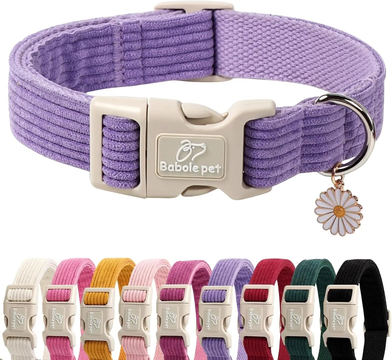 Adjustable Lavender Nylon Dog Collar with Safety Metal Buckle for Small to Large Dogs Babole Pet