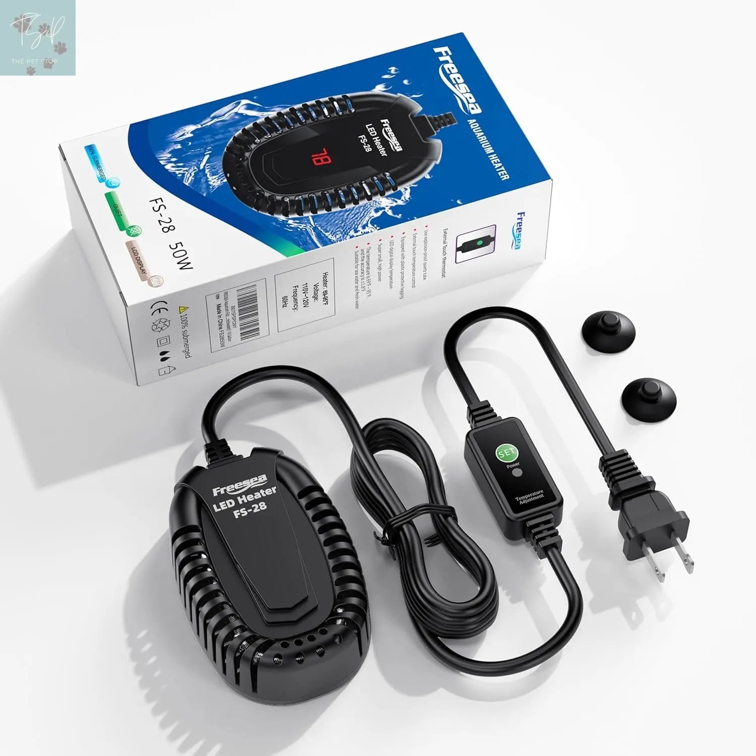 FREESEA 50W Submersible Aquarium Heater with Adjustable Temperature Controller for Betta, Saltwater, and Freshwater Tanks (1-10 Gallons) FREESEA