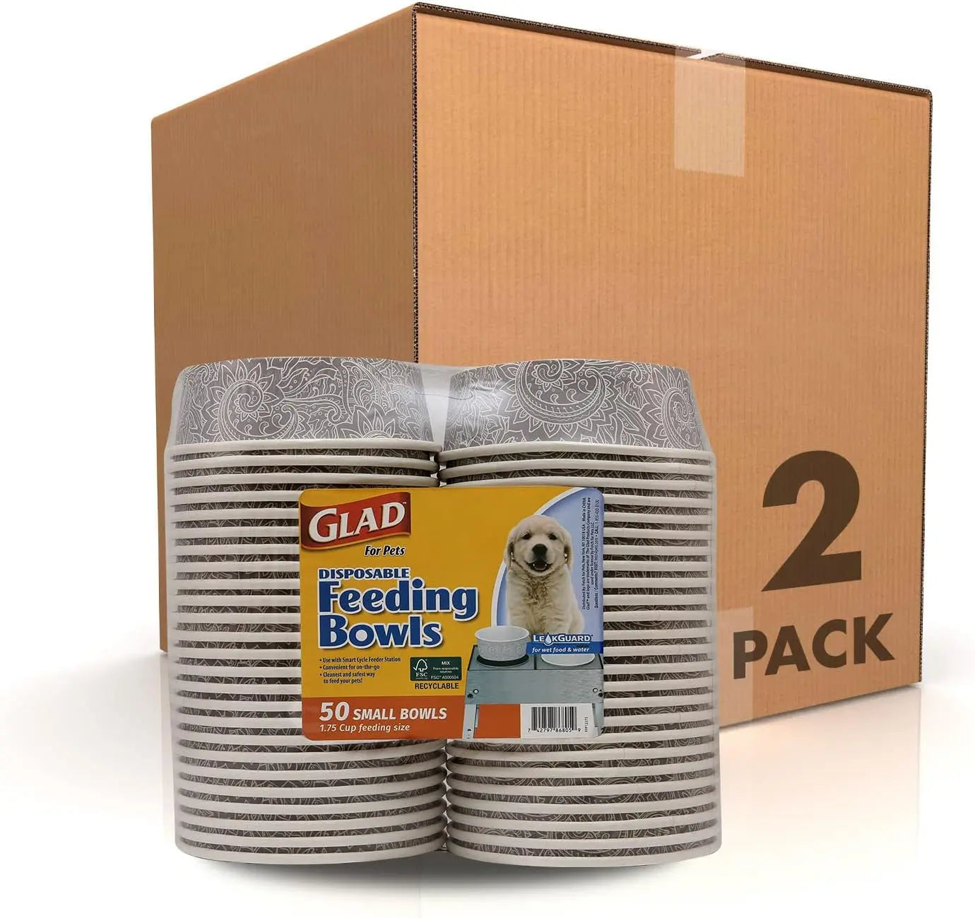 Glad for Pets Disposable Feeding Bowls for Small Dogs - Stylish Gray Pattern, 1.75 Cup Capacity, Perfect for Food and Water (Single Pack) Fetch for Pets