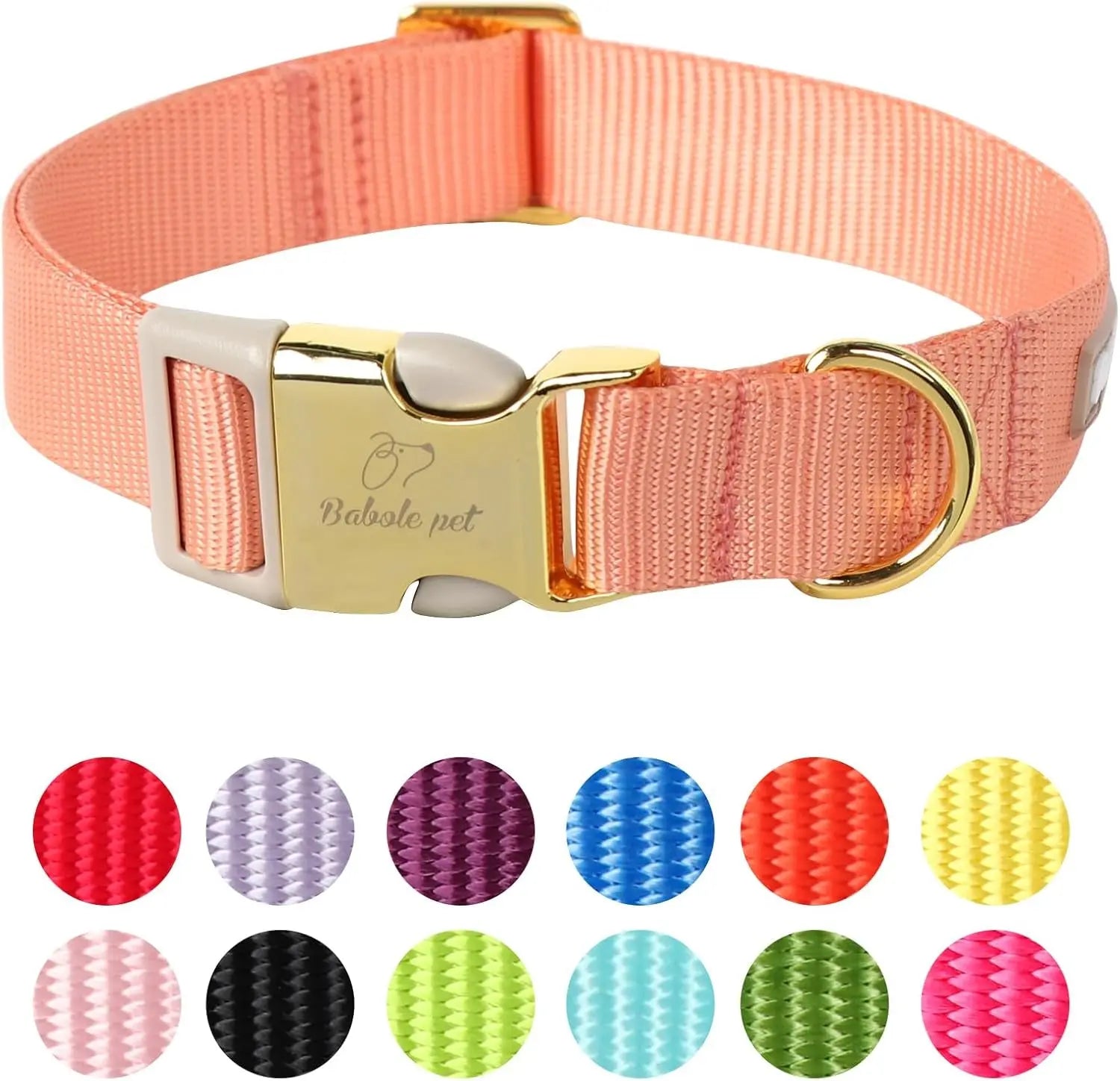 Adjustable Lavender Nylon Dog Collar with Safety Metal Buckle for Small to Large Dogs Babole Pet