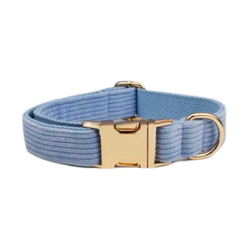 Custom Engraved Blue Corduroy Dog Collar and Leash Set for Pets NONE