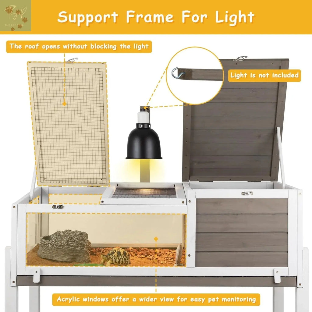 PETSCOSSET Tortoise Habitat Turtle Enclosure with Detachable Legs, Wooden Indoor Reptile Cage for Small Animals with Leakproof Tray PETSCOSSET