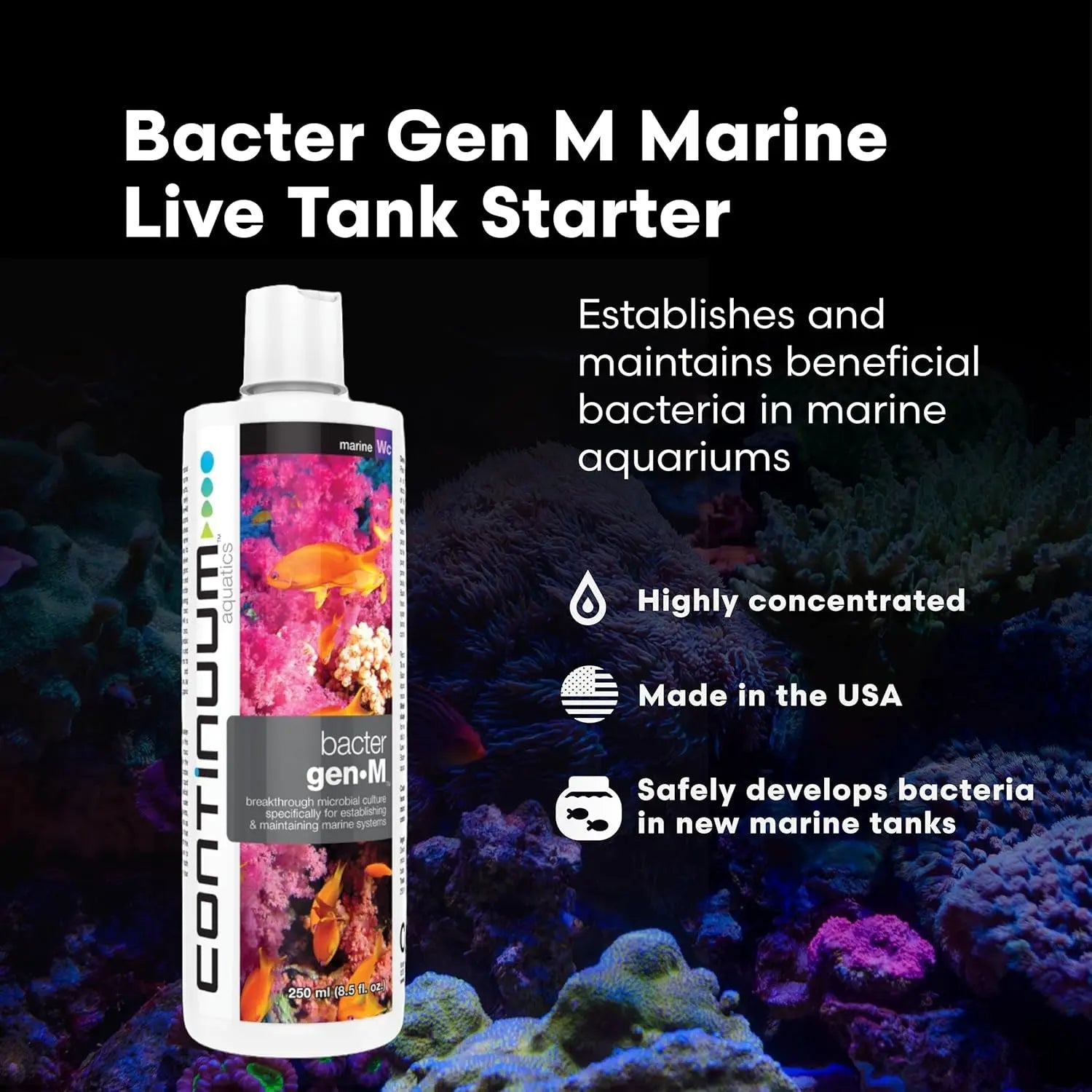 Continuum Aquatics Bactergen M – Marine Nitrifying Bacteria and Waste Reducer for Clear Water and Reduced Ammonia, Nitrites, and Phosphates – Safe for Reef and Fish – 250 mL TopDawg Pet Supply