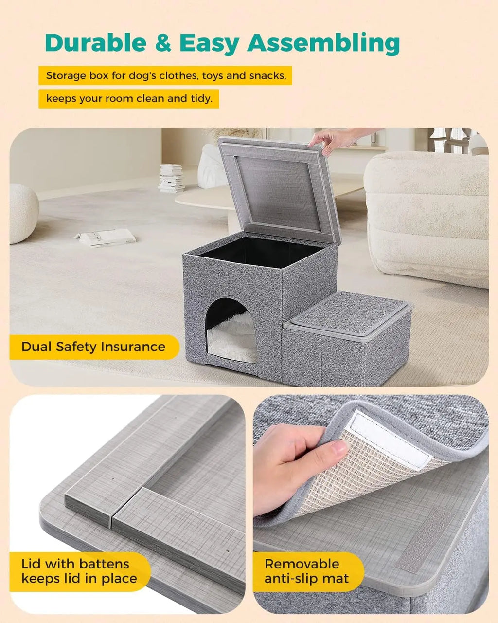 Elevate Your Pet's Comfort: PETEPELA 2-Step Portable Dog Steps with Storage - Stylish Grey Ladder for Easy Couch Access PETEPELA