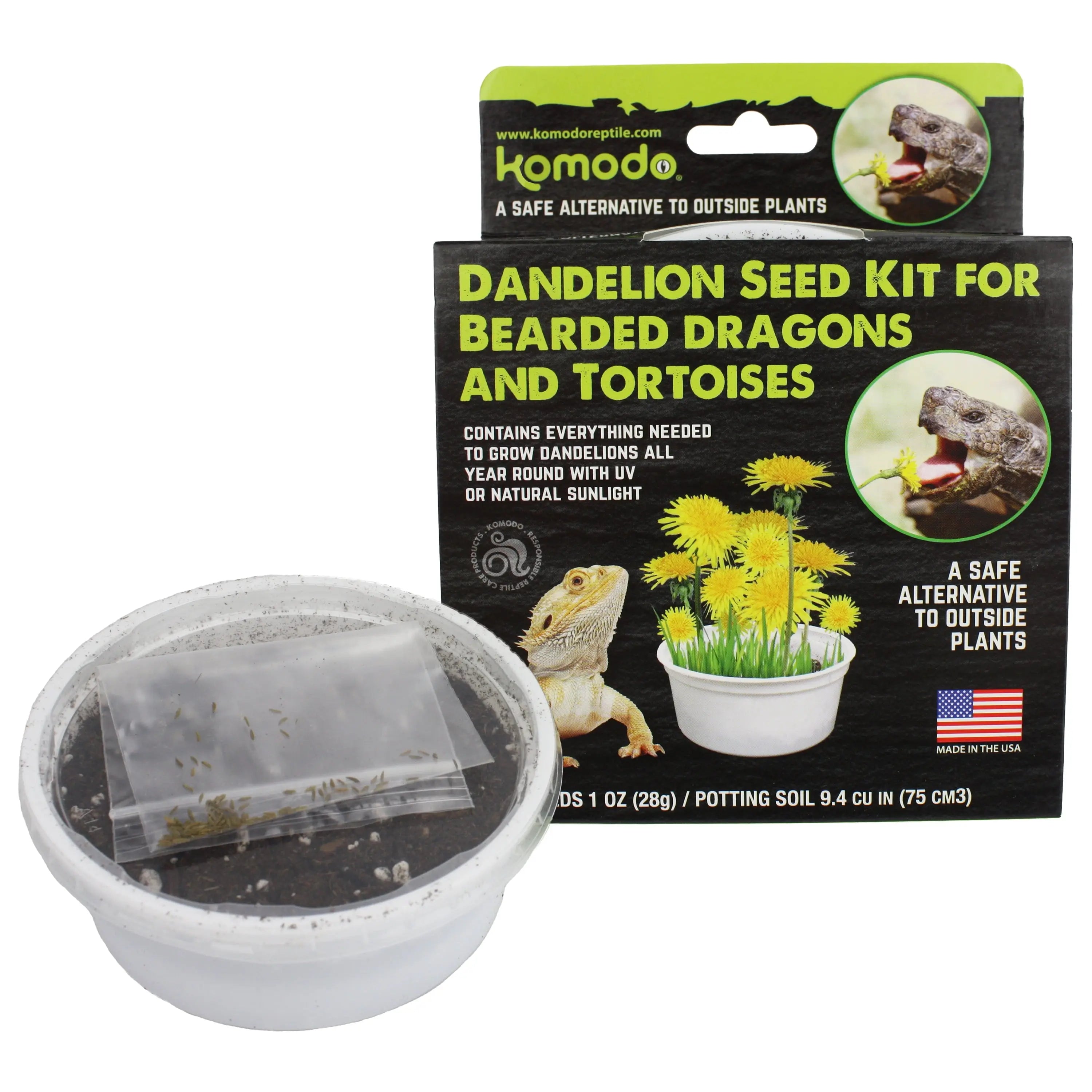 Komodo Grow Your Own Dandelion Reptile Food Kit, White Cup with Brown Soil and Dandelion Seeds Multipet International, Inc.