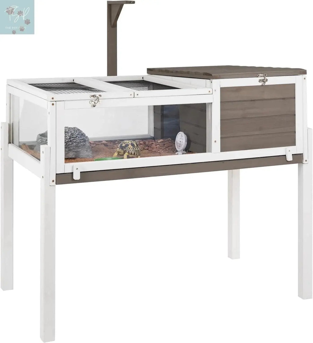 PETSCOSSET Tortoise Habitat Turtle Enclosure with Detachable Legs, Wooden Indoor Reptile Cage for Small Animals with Leakproof Tray PETSCOSSET