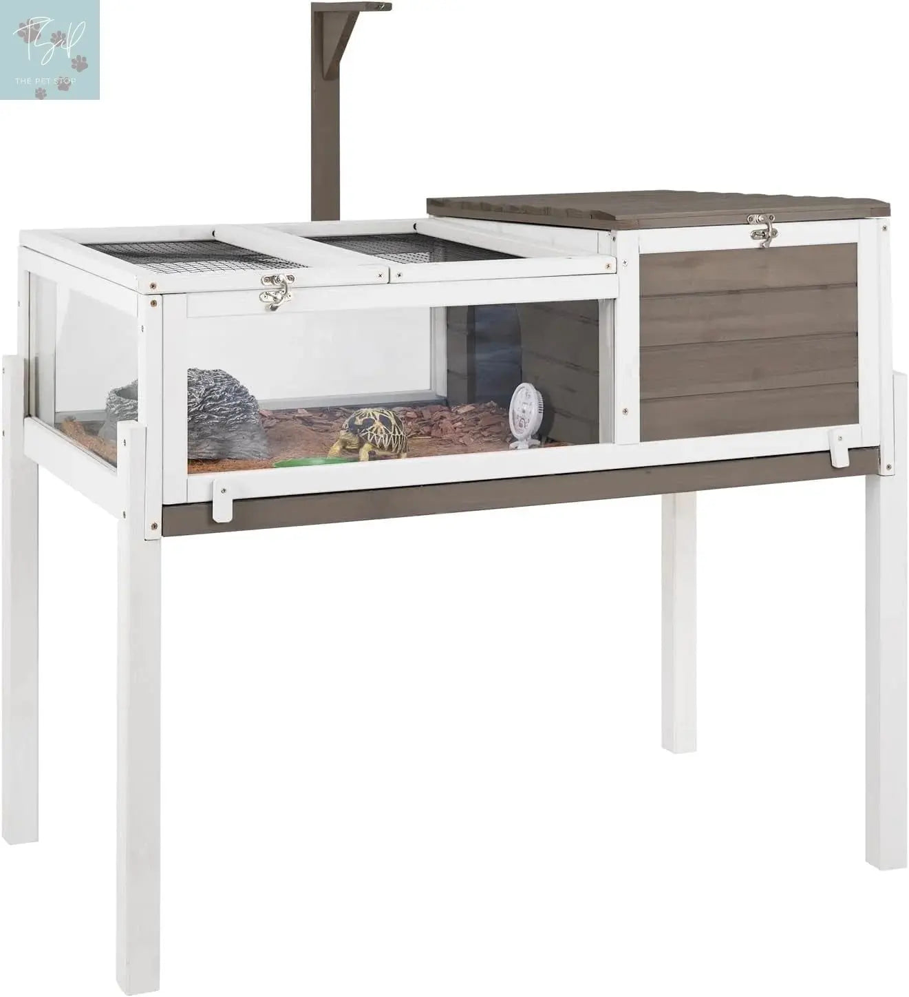 PETSCOSSET Tortoise Habitat Turtle Enclosure with Detachable Legs, Wooden Indoor Reptile Cage for Small Animals with Leakproof Tray PETSCOSSET