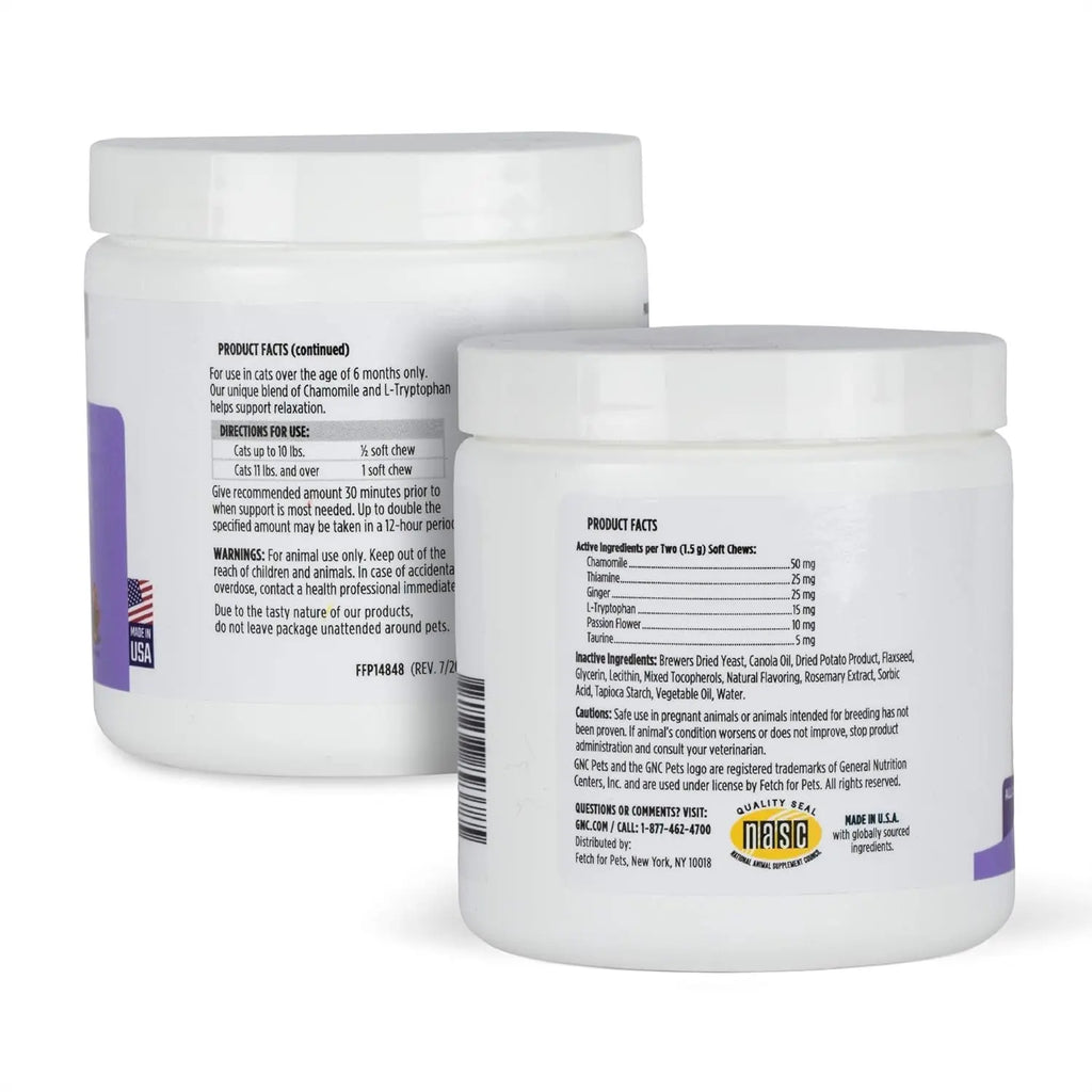 GNC Pets Advanced Calming Chews for Cats, 60 Count | Chicken Flavor Soft Chews for Relaxation | Contains Thiamine, L-Tryptophan, and Chamomile | Made in the USA Fetch for Pets