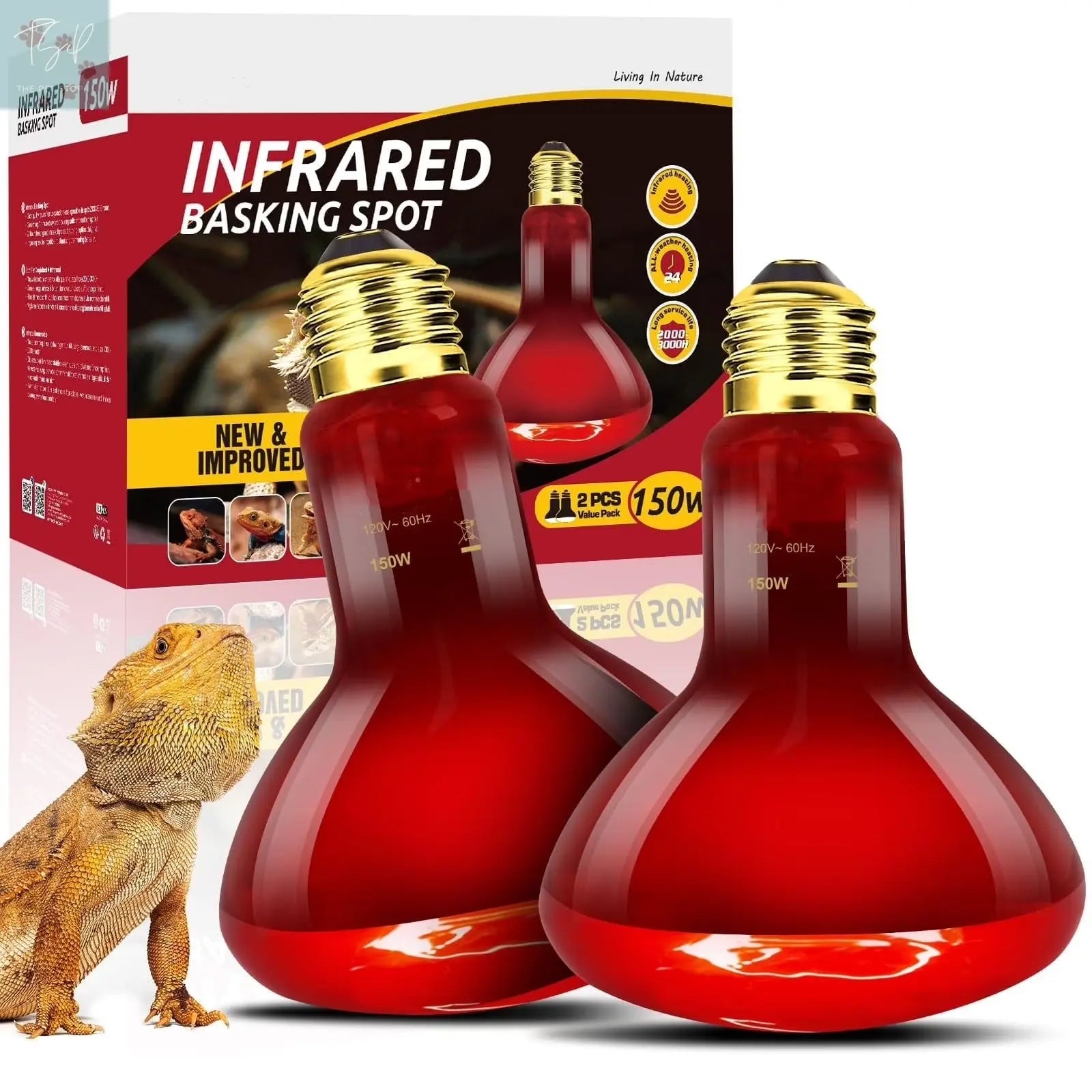 ECOSUB Reptile Heat Lamp 100W, 2Pcs E26 Basking Spot Light, Infrared Heat Lamp, Red bearded dragon tank accessories