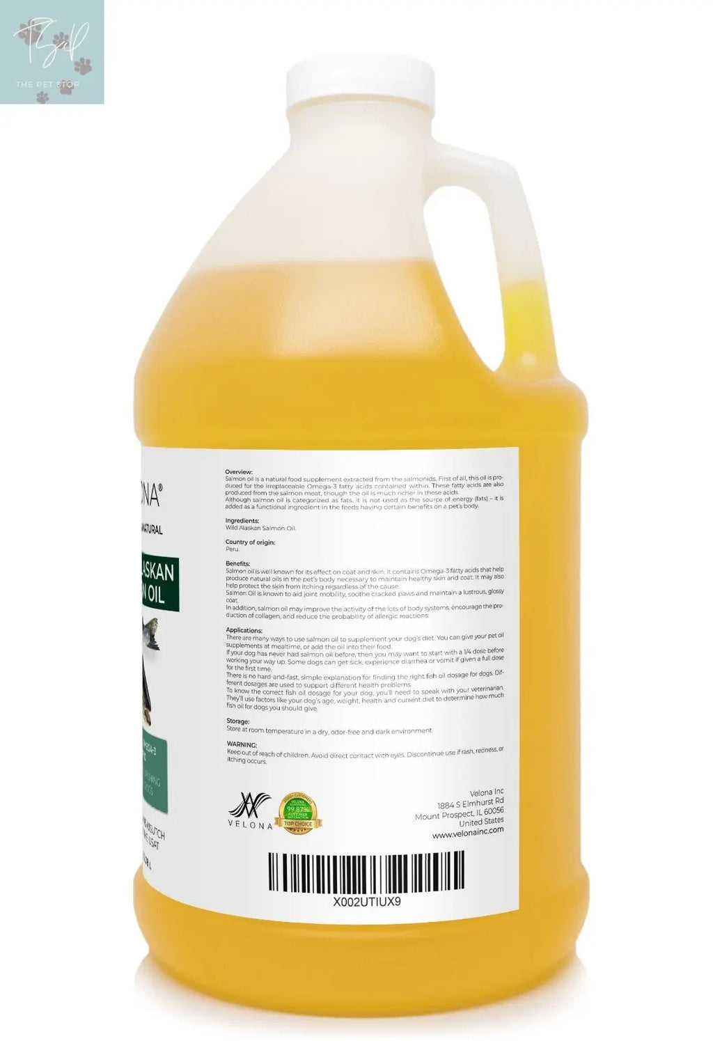 Velona Wild Alaskan Salmon Oil for Dogs and Cats - 2 Fl Oz and 1 Gallon Options, Rich in Omega-3 and EPA for Healthy Coat Does not apply