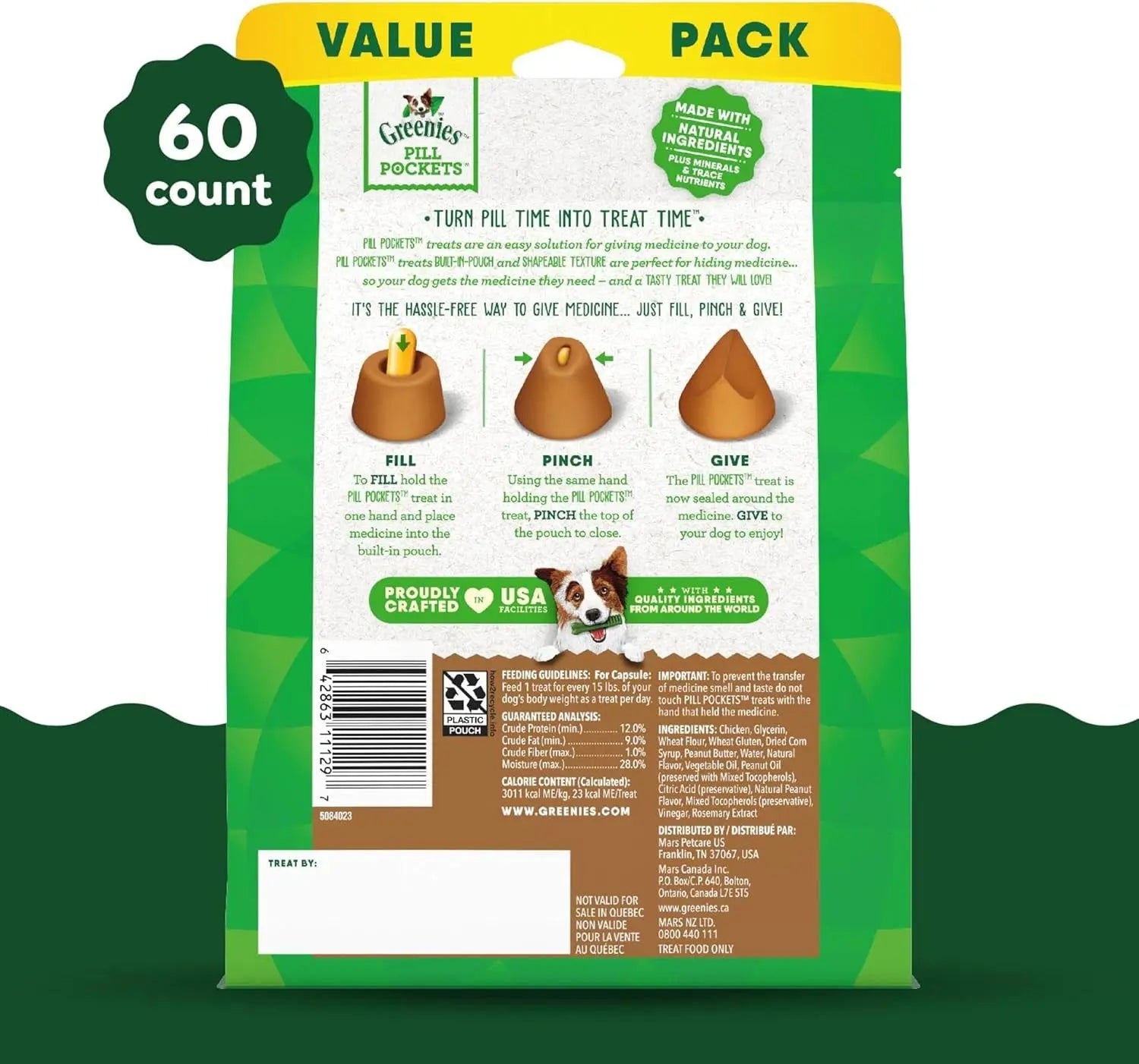 Delicious Greenies Pill Pockets for Dogs - Large Soft Treats with Real Peanut Butter (60 Treats, 15.8 oz) Mars Petcare US