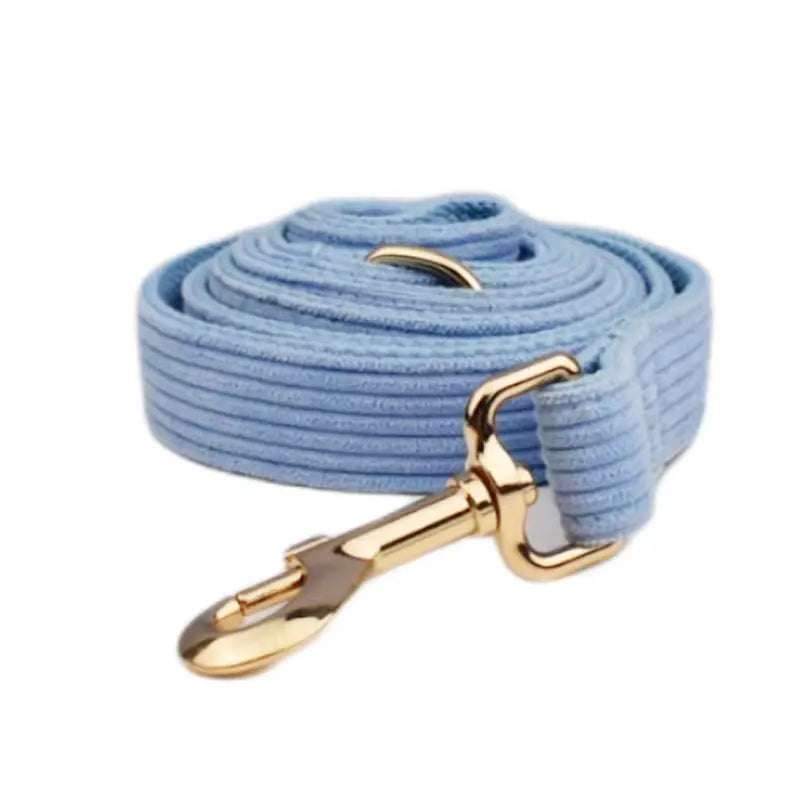 Custom Engraved Blue Corduroy Dog Collar and Leash Set for Pets NONE