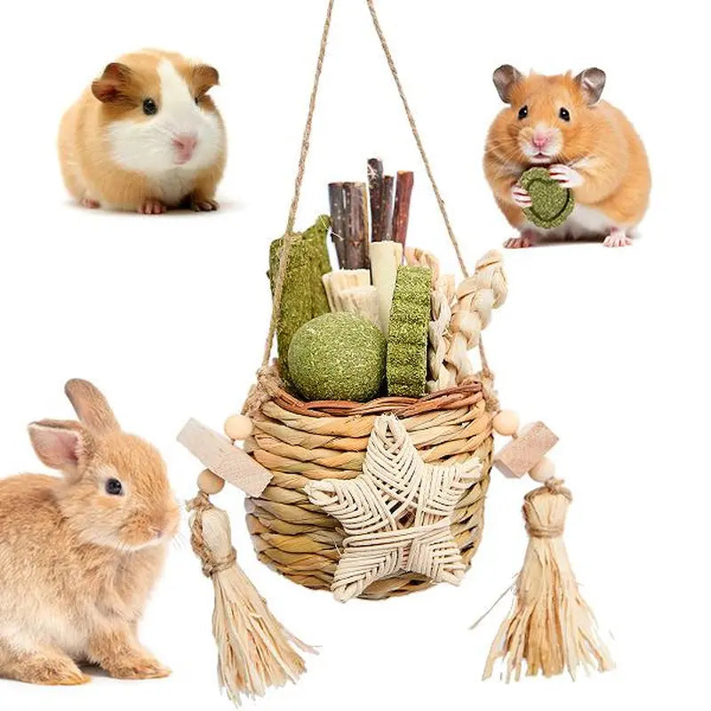 Delight Your Small Pets with Our Sweet Bamboo Woven Hanging Baskets – Perfect Chew Toys for Rabbits, Guinea Pigs, Hamsters, and More! The Pet Stop