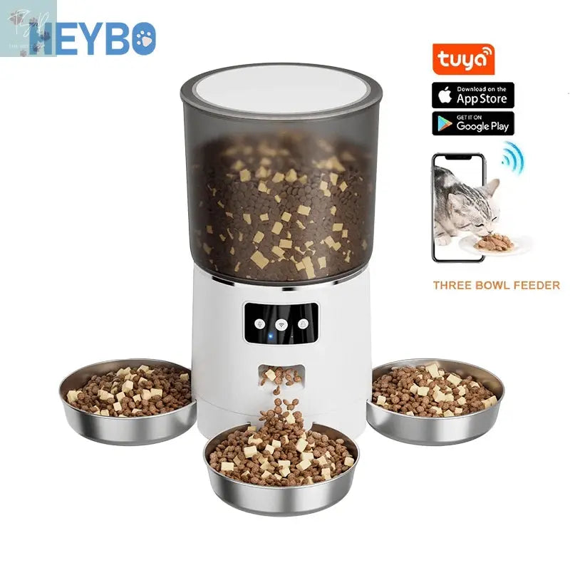 HEYBO Automatic Cat Feeder Smart App-Controlled Pet Feeder with 3 Bowls The Pet Stop