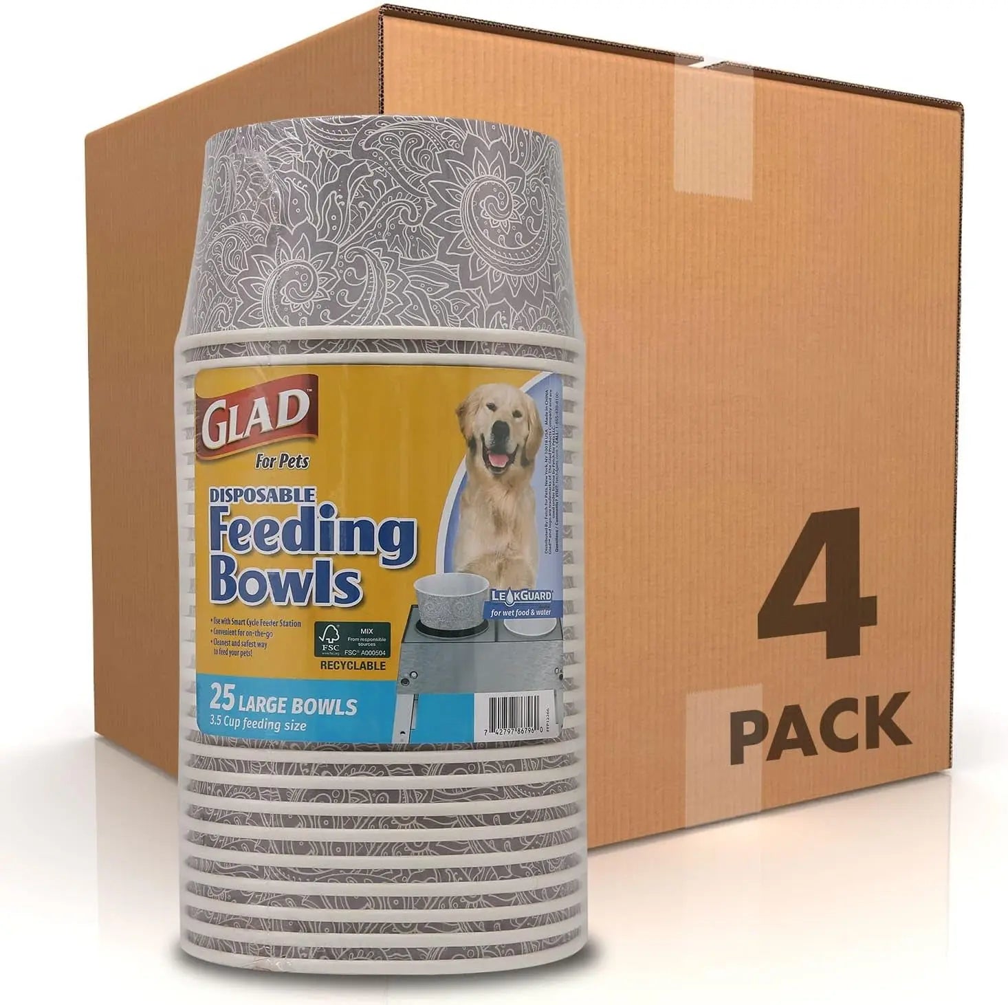 Glad for Pets Disposable Feeding Bowls for Small Dogs - Stylish Gray Pattern, 1.75 Cup Capacity, Perfect for Food and Water (Single Pack) Fetch for Pets