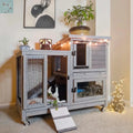 Aivituvin Wooden Bunny Hutch Indoor & Outdoor Rabbit Hutch Guinea Pig Cage for Small Animals with Trays (Grey) Aivituvin