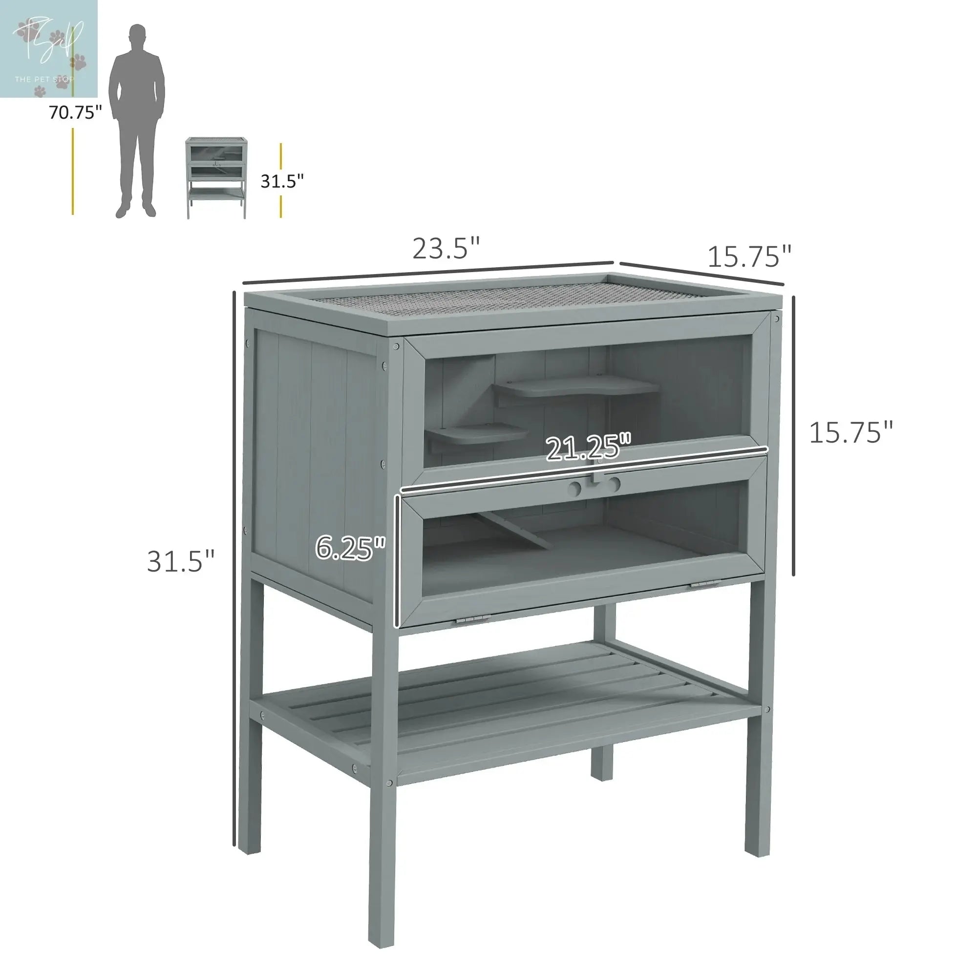 Pawhut 3-Tier Wooden Hamster Cage W/ Openable Top, Front Door, Shelf, Gray PawHut