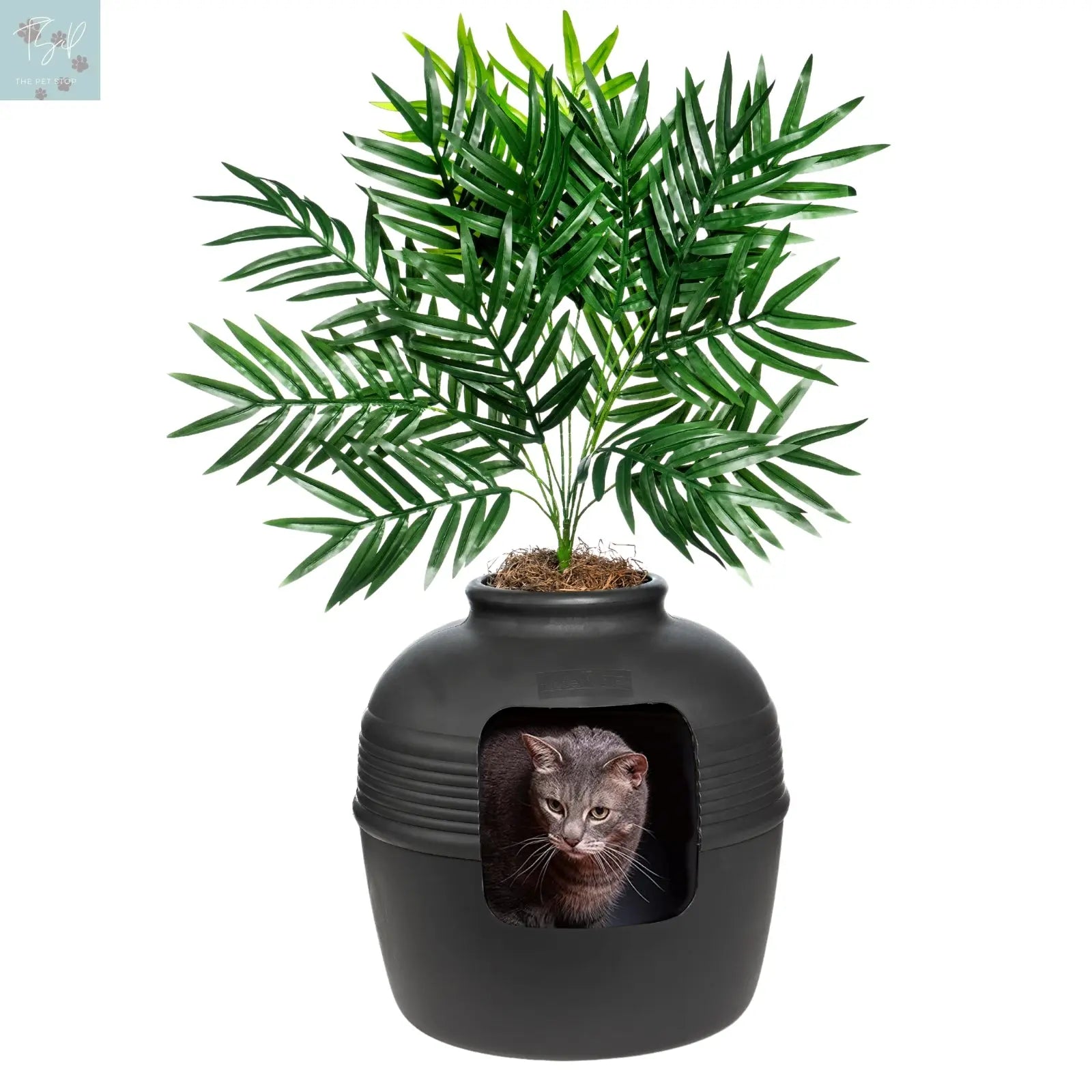 Discreet Litter Box Planter with Hooded Design and Artificial Plant for Pets Does not apply
