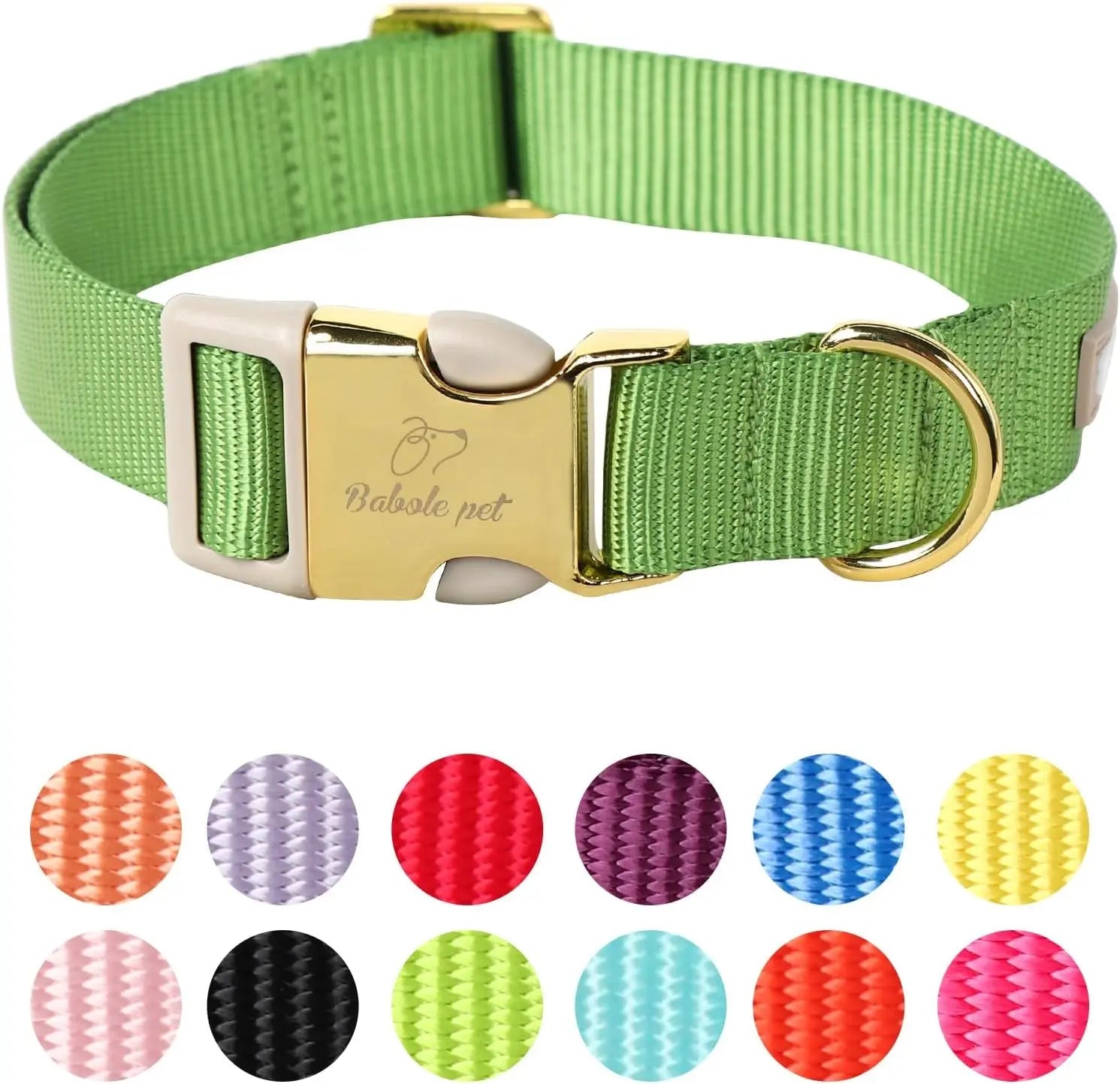 Adjustable Lavender Nylon Dog Collar with Safety Metal Buckle for Small to Large Dogs Babole Pet