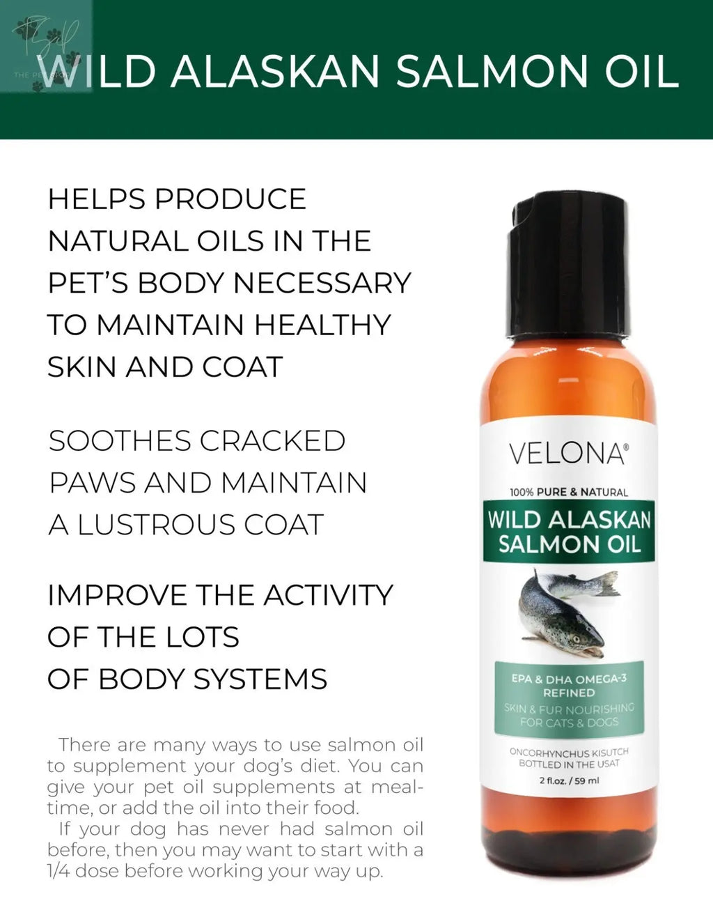 Velona Wild Alaskan Salmon Oil for Dogs and Cats - 2 Fl Oz and 1 Gallon Options, Rich in Omega-3 and EPA for Healthy Coat Does not apply