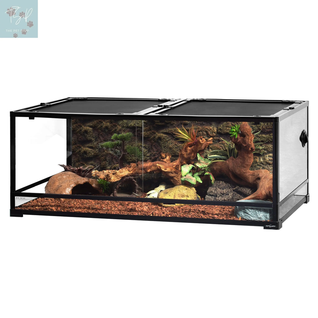 REPTI ZOO 90Gallon Reptile Large Terrarium Upgrade Glass Front Opening Tank Sliding Door with Screen Ventilation Reptile Terrarium about 48" X 24" X 18"(Knock-Down) Etan Pet Supplies INC.