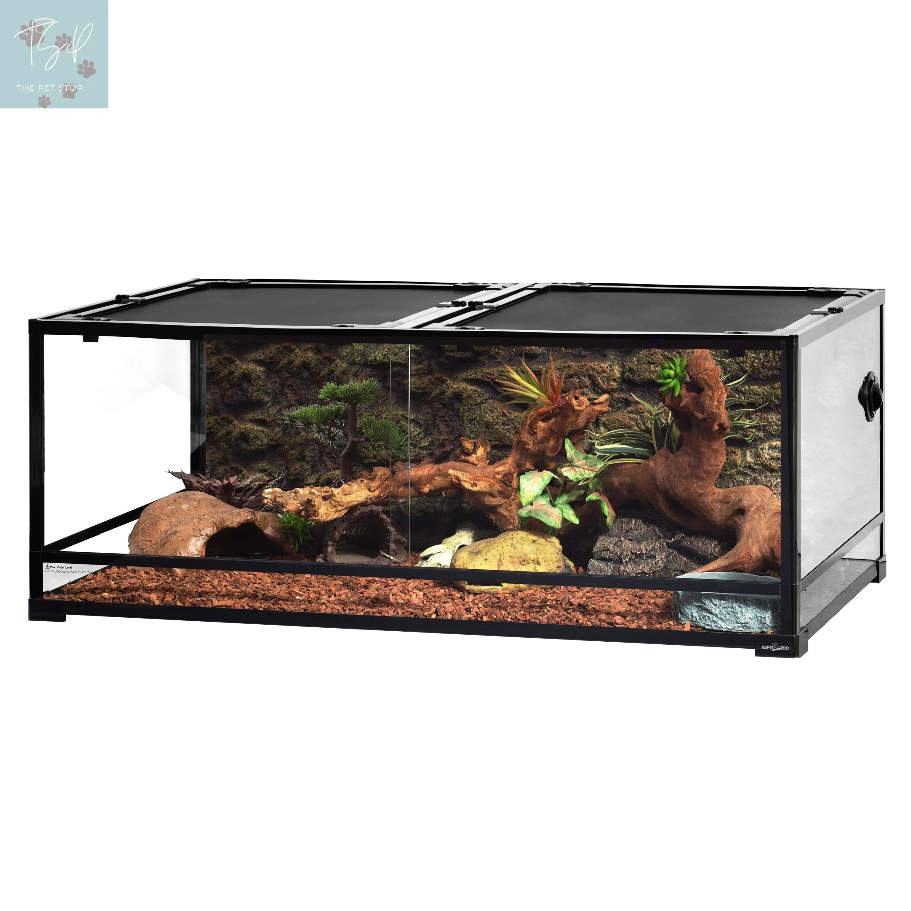 REPTI ZOO 90Gallon Reptile Large Terrarium Upgrade Glass Front Opening Tank Sliding Door with Screen Ventilation Reptile Terrarium about 48" X 24" X 18"(Knock-Down) Etan Pet Supplies INC.