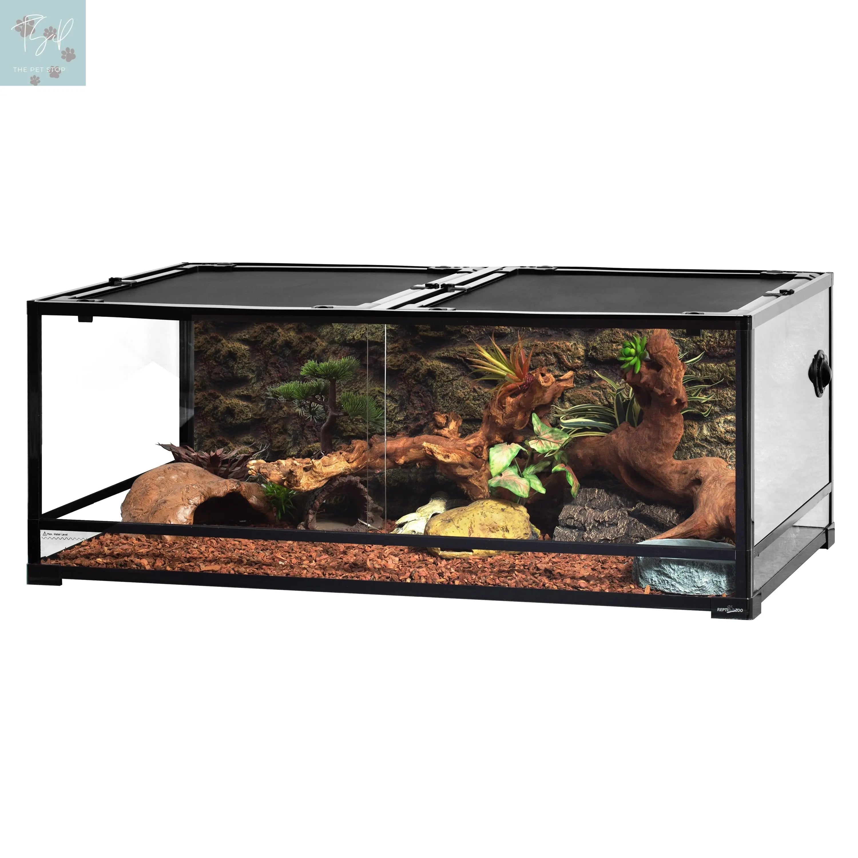 REPTI ZOO 90Gallon Reptile Large Terrarium Upgrade Glass Front Opening Tank Sliding Door with Screen Ventilation Reptile Terrarium about 48" X 24" X 18"(Knock-Down) Etan Pet Supplies INC.