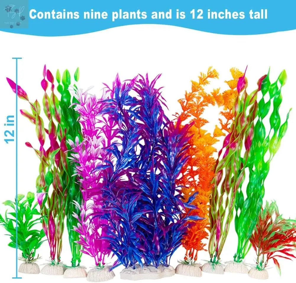 Cousduobe 9-Pack Large Artificial Aquarium Plants - 12-Inch Realistic Aquatic Landscape Enhancements CousDUoBe