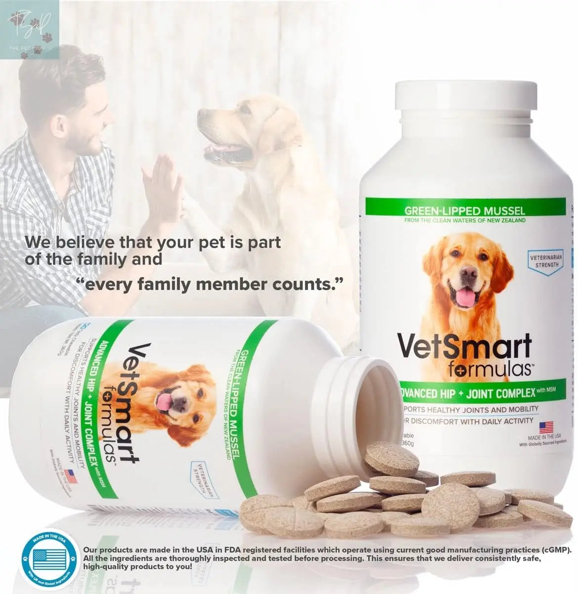 Vetsmart Formulas Advanced Hip and Joint Tablets with MSM and Green Lipped Mussels - Natural Relief for Canine Joint Discomfort Pet Wellness Direct