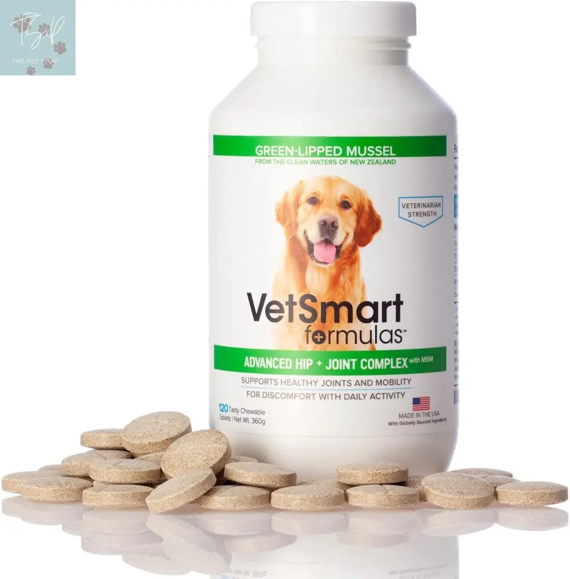 Vetsmart Formulas Advanced Hip and Joint Tablets with MSM and Green Lipped Mussels - Natural Relief for Canine Joint Discomfort Pet Wellness Direct