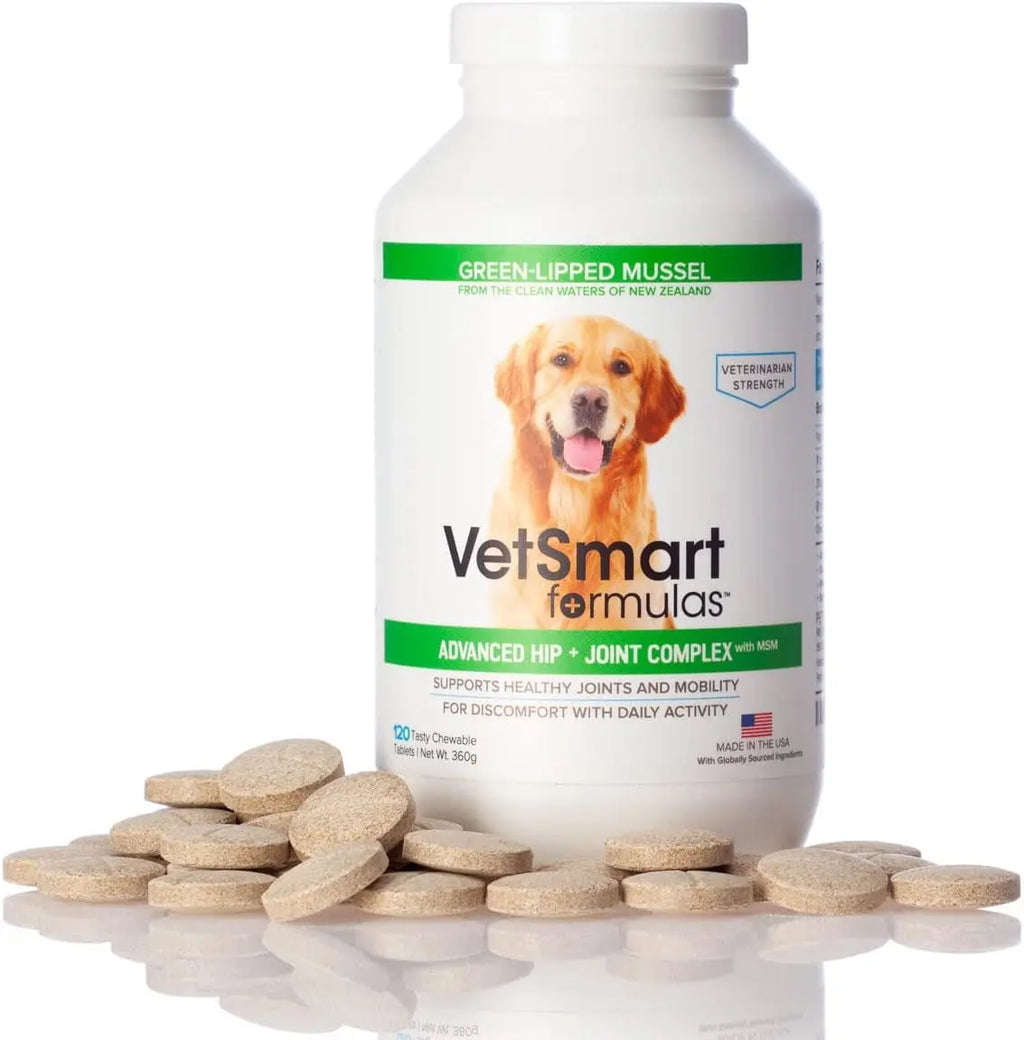 Vetsmart Formulas Advanced Hip and Joint Tablets with MSM and Green Lipped Mussels - Natural Relief for Canine Joint Discomfort Pet Wellness Direct