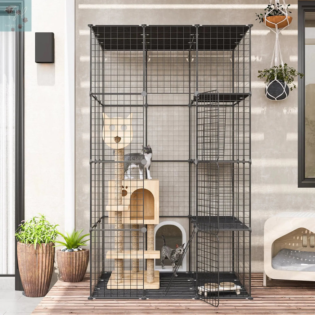 Coziwow 72" Large Cat Cage Playpen, DIY Metal Wire Kennels, Pet Cage for Rabbit Small Animal Indoor, Black Coziwow