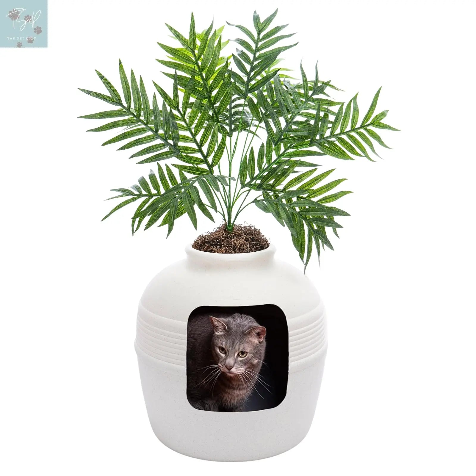 Discreet Litter Box Planter with Hooded Design and Artificial Plant for Pets Does not apply