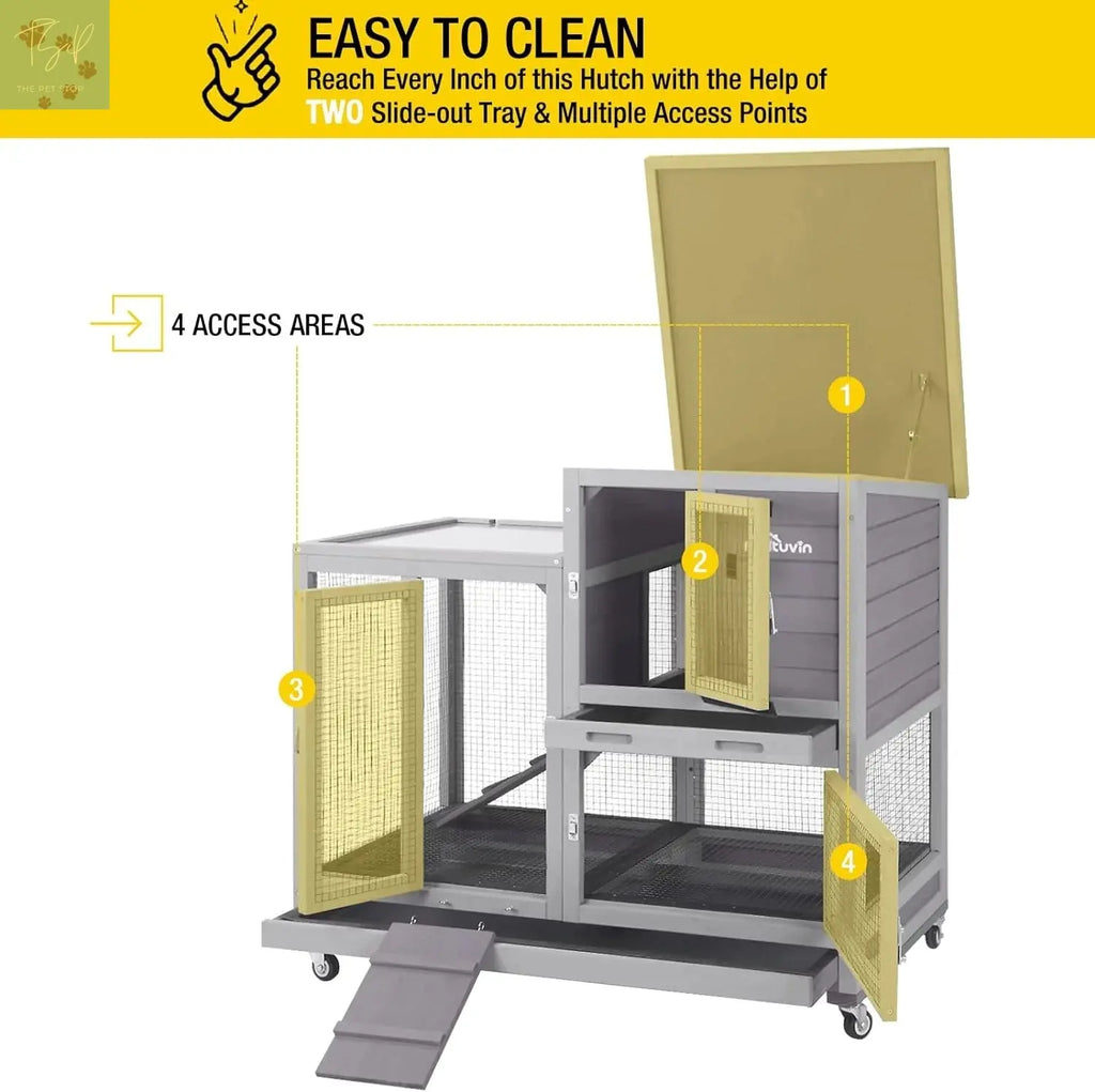 Aivituvin Wooden Bunny Hutch Indoor & Outdoor Rabbit Hutch Guinea Pig Cage for Small Animals with Trays (Grey) Aivituvin