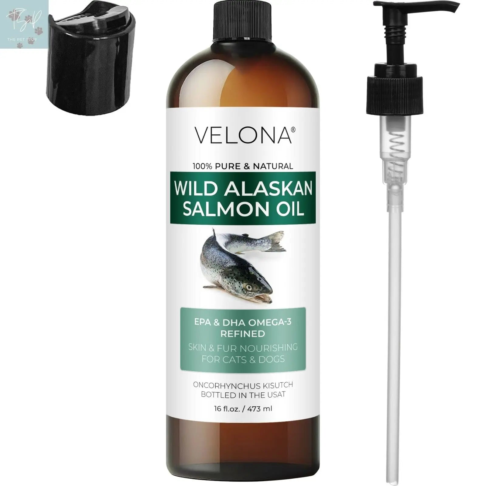 Velona Wild Alaskan Salmon Oil for Dogs and Cats - 2 Fl Oz and 1 Gallon Options, Rich in Omega-3 and EPA for Healthy Coat Does not apply