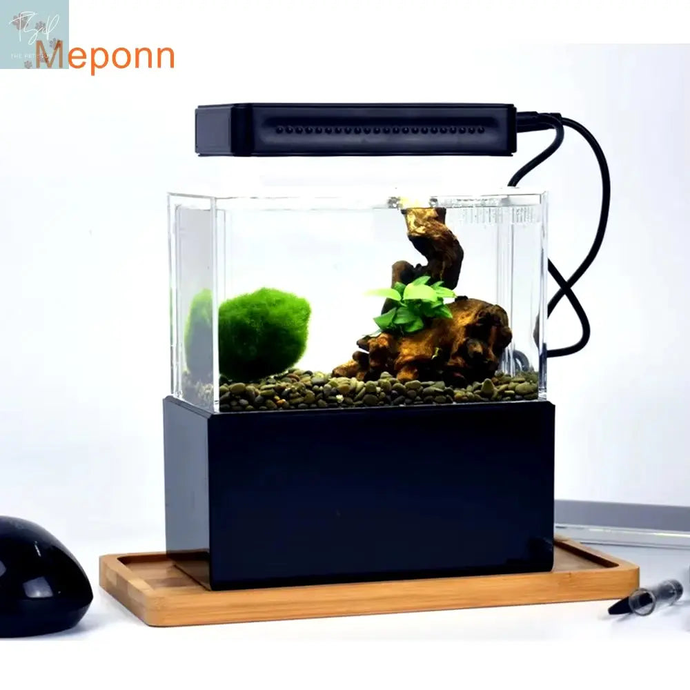1.5L Mini Betta Fish Tank Aquarium with Water Filter, USB Air Pump, and LED Light for Desktop Decoration NONE