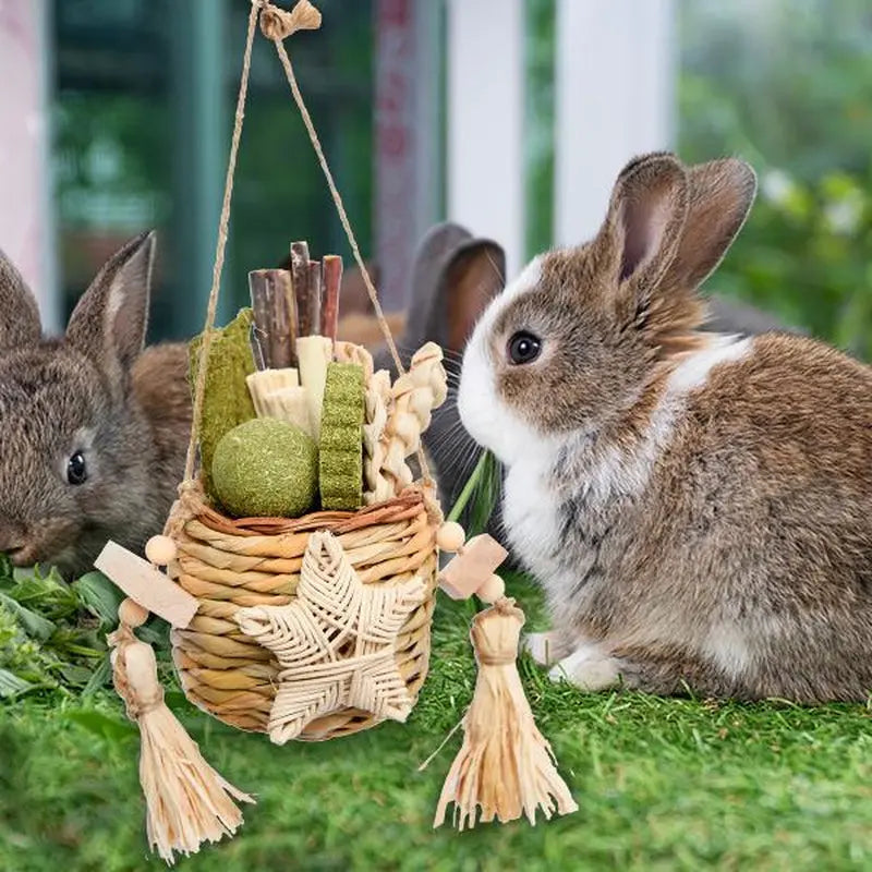 Delight Your Small Pets with Our Sweet Bamboo Woven Hanging Baskets – Perfect Chew Toys for Rabbits, Guinea Pigs, Hamsters, and More! The Pet Stop